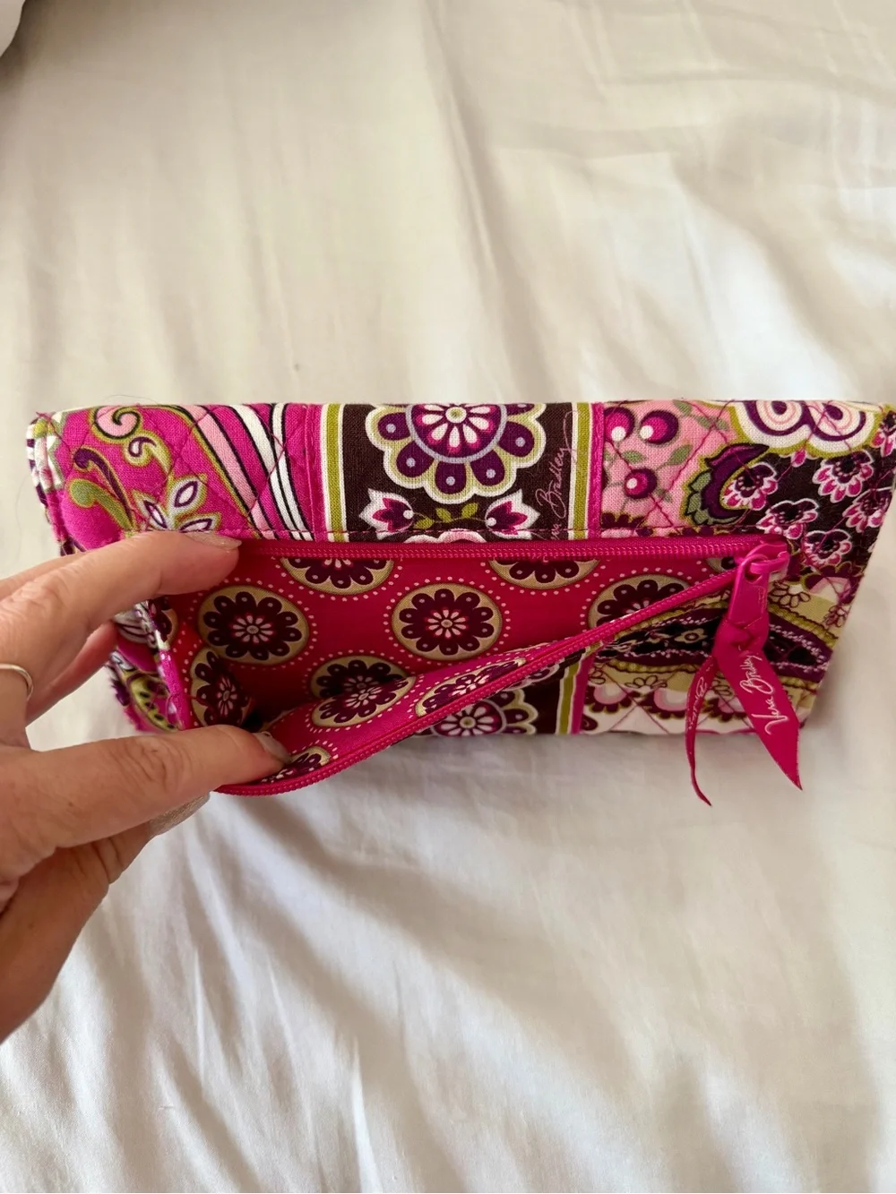 Vera Bradley Retired Print Quilted Trifold Wallet Pink Floral